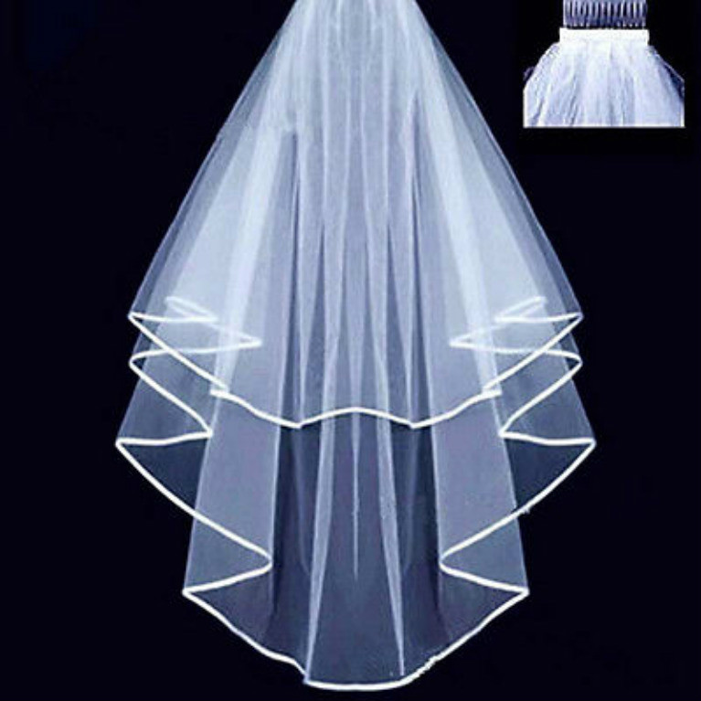 2 Tier Ivory Bridal Wedding Veil Elbow Length with Comb