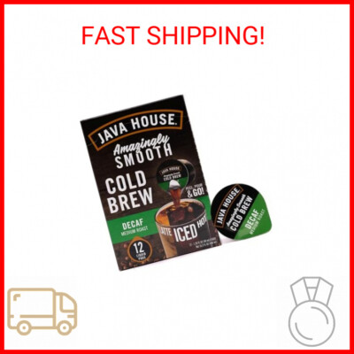 JAVA HOUSE Authentic Cold Brew Coffee, DECAF, K-Cup Coffee Pods, Medium Roast (6
