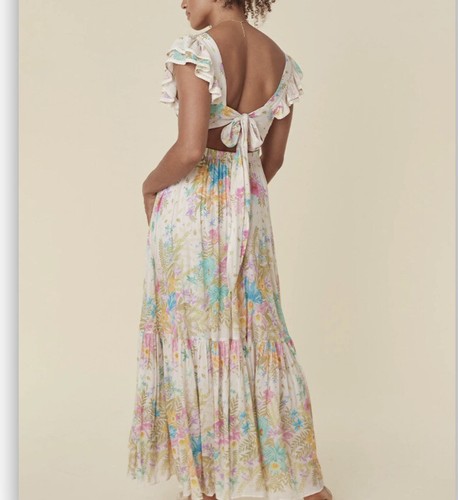 Pre-owned Spell And The Gypsy Collective Spell & The Gypsy Collective Lei Lei Frill Gown Maxi Dress L In White