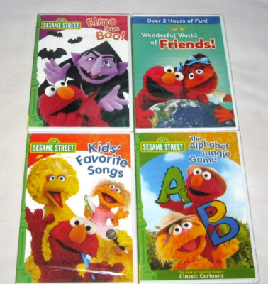Sesame Street & Elmo Lot of 4 DVDs Boo Favorite Songs Alphabet Friends *NEW*