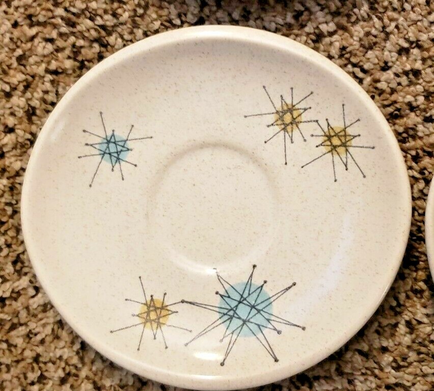 Vintage Franciscan Atomic Starburst 4 saucers MCM vivid colors CLEAN