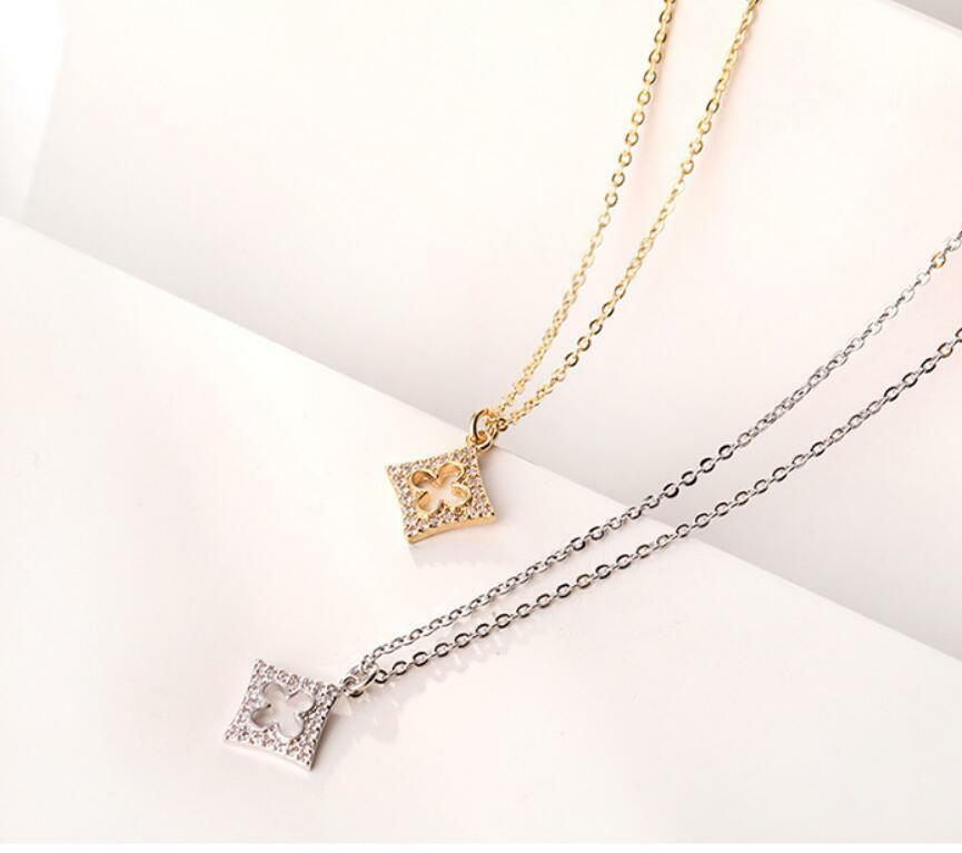 Rhombus Flower Lucky Clover Silver/Gold Pave Cubic Zirconia