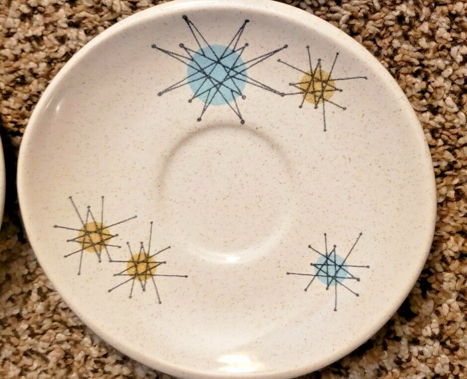Vintage Franciscan Atomic Starburst 4 saucers MCM vivid colors CLEAN