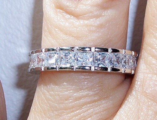 Eternity Band Ring Princess Cut Channel Set CZ 925 Sterling