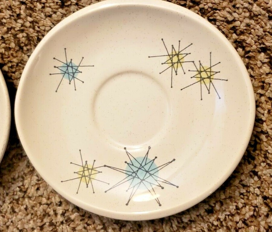Vintage Franciscan Atomic Starburst 4 saucers MCM vivid colors CLEAN