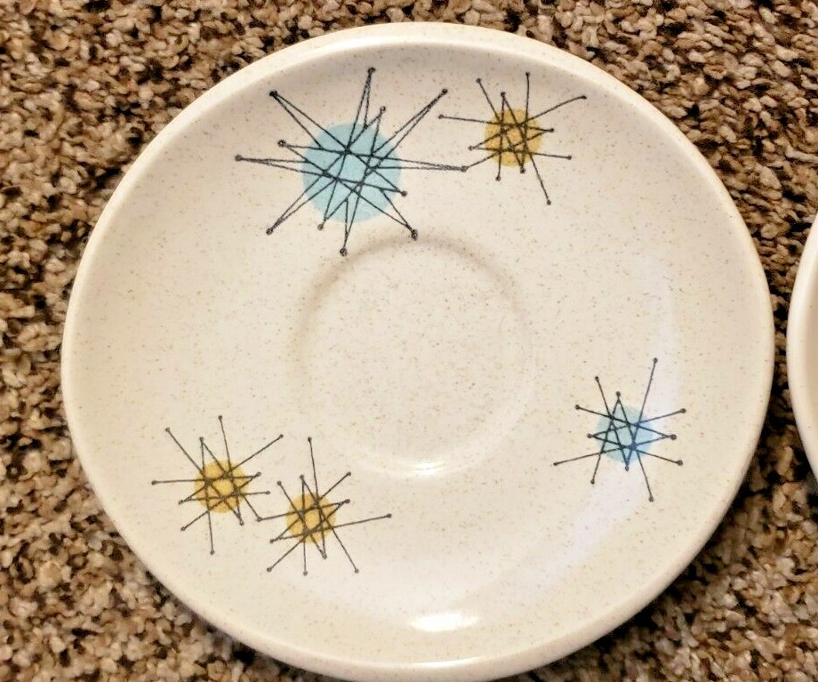 Vintage Franciscan Atomic Starburst 4 saucers MCM vivid colors CLEAN