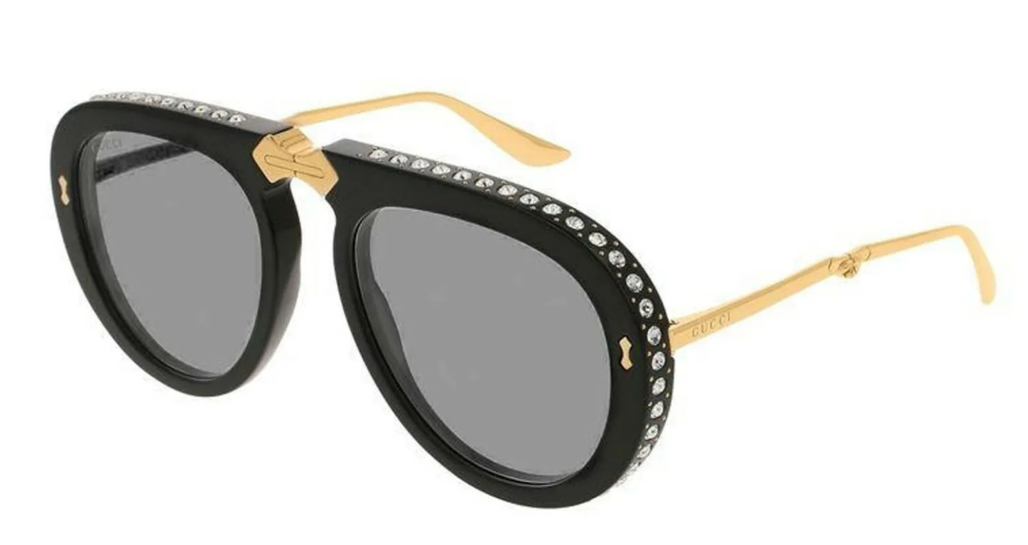 GUCCI GG 0307/S 002 Black Crystal Studded Gray Lenses