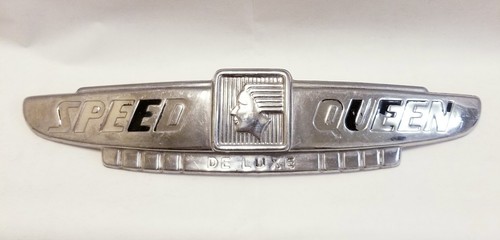 Lot of 2 Vintage Original Speed Queen Deluxe Washer Metal Nameplate Emblem Logos
