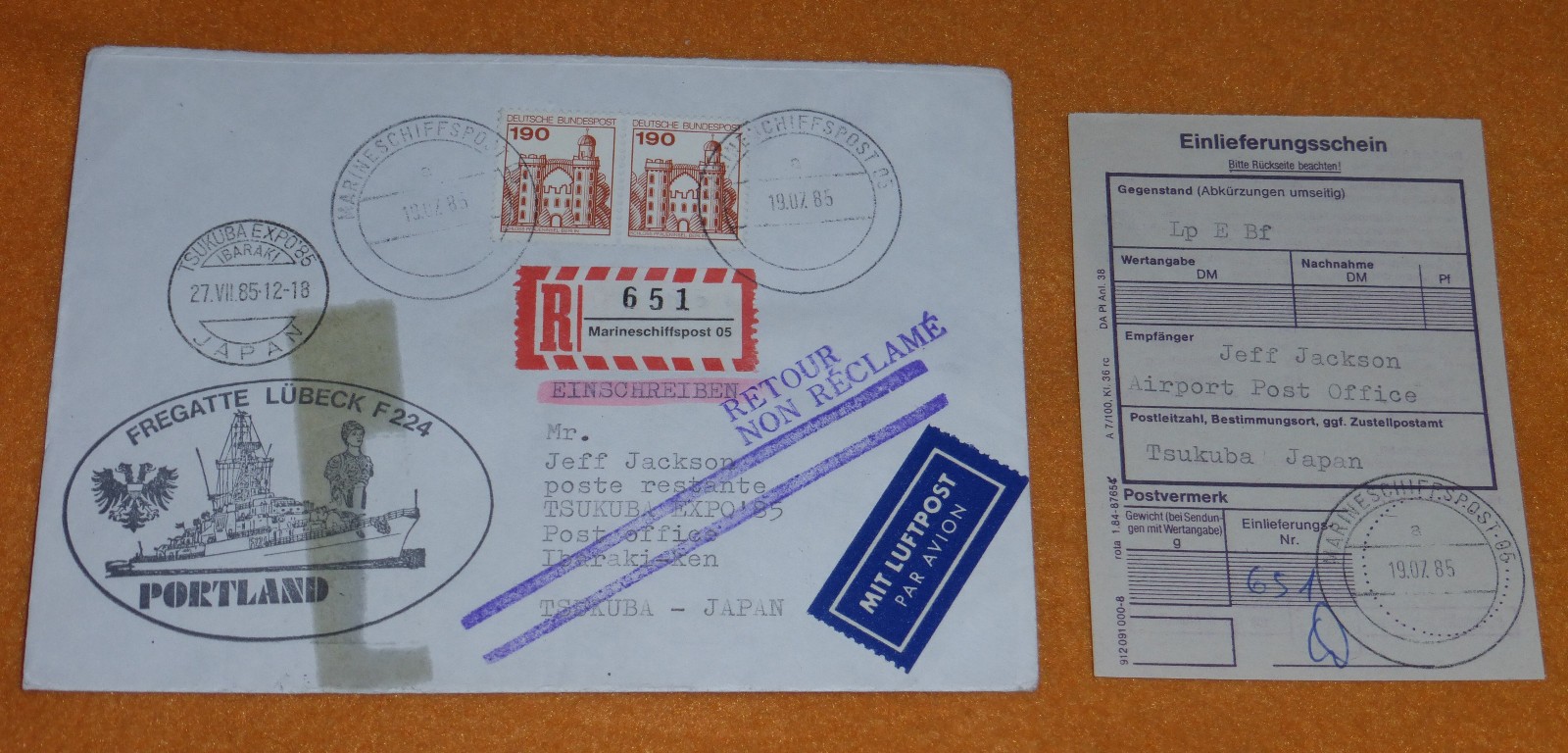 Fregatte Lbeck BW Bundeswehr Marineschiffspost 05 Tsukuba Japan Paar MiNr 919