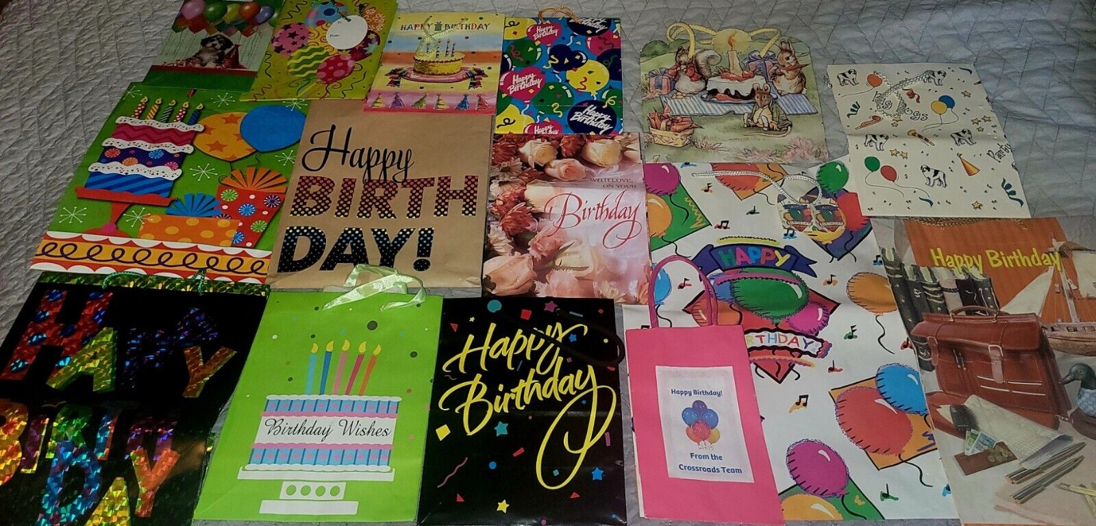 Lot of 15 Assorted BIRTHDAY Paper Gift Bags (Small, Medium, 