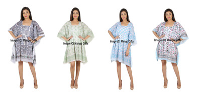 Pre-owned Handmade Women Caftan Kaftan Hand Block Print Cotton Kimono Beach Cover Up Dress Lot 25 In Multicolor