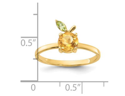Pre-owned Harmony 7/8 Carat (ctw) Citrine Orange With Peridot Leaf Ring In 14k Yellow Gold