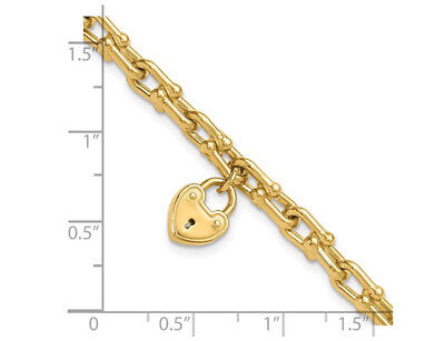 Pre-owned Gem And Harmony 14k Yellow Gold Heart Lock Charm Link Bracelet (7.50 Inches)