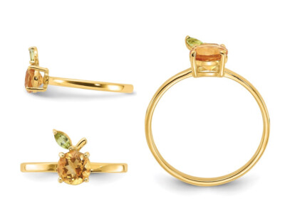 Pre-owned Harmony 7/8 Carat (ctw) Citrine Orange With Peridot Leaf Ring In 14k Yellow Gold