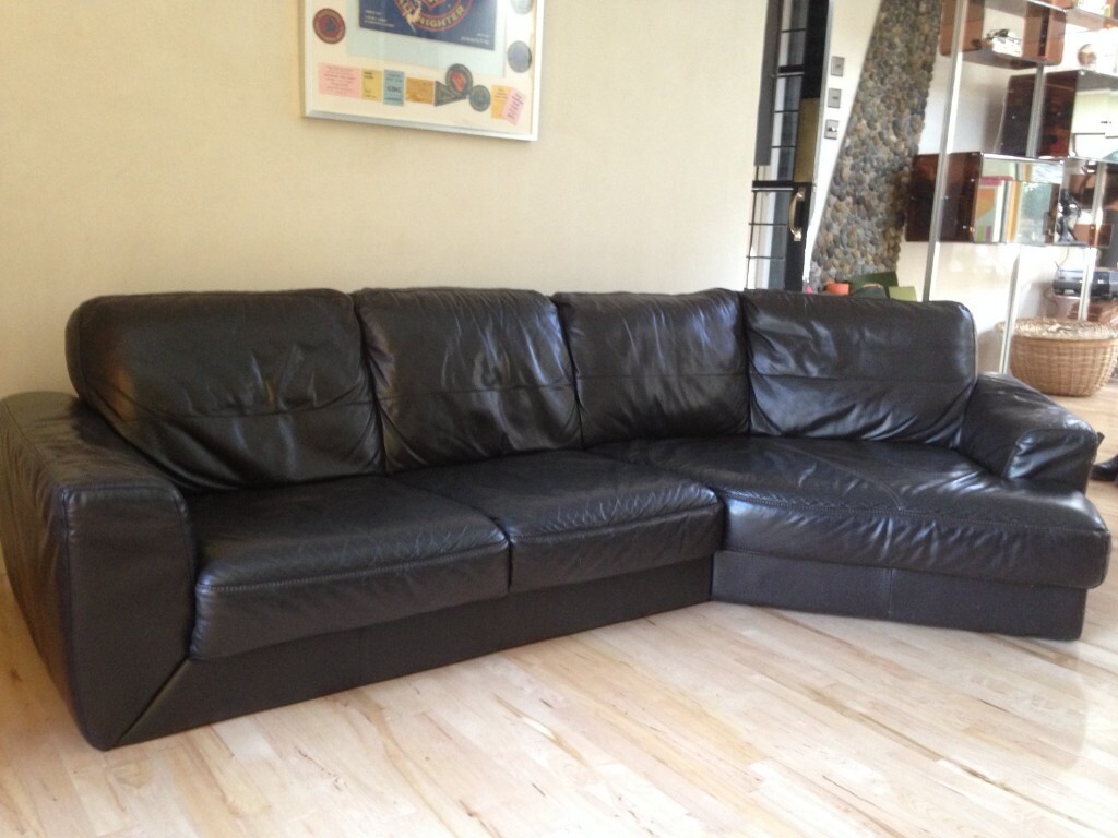 Dark brown soft leather corner sofa. in Whitstable, Kent Gumtree