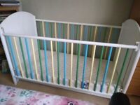 Mothercare Painted Pine Cot Bed Birth to 3/4 years + new Mother Nurture Mattress