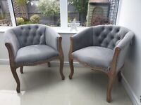 Two Button Tufted Grey Velvet Chairs