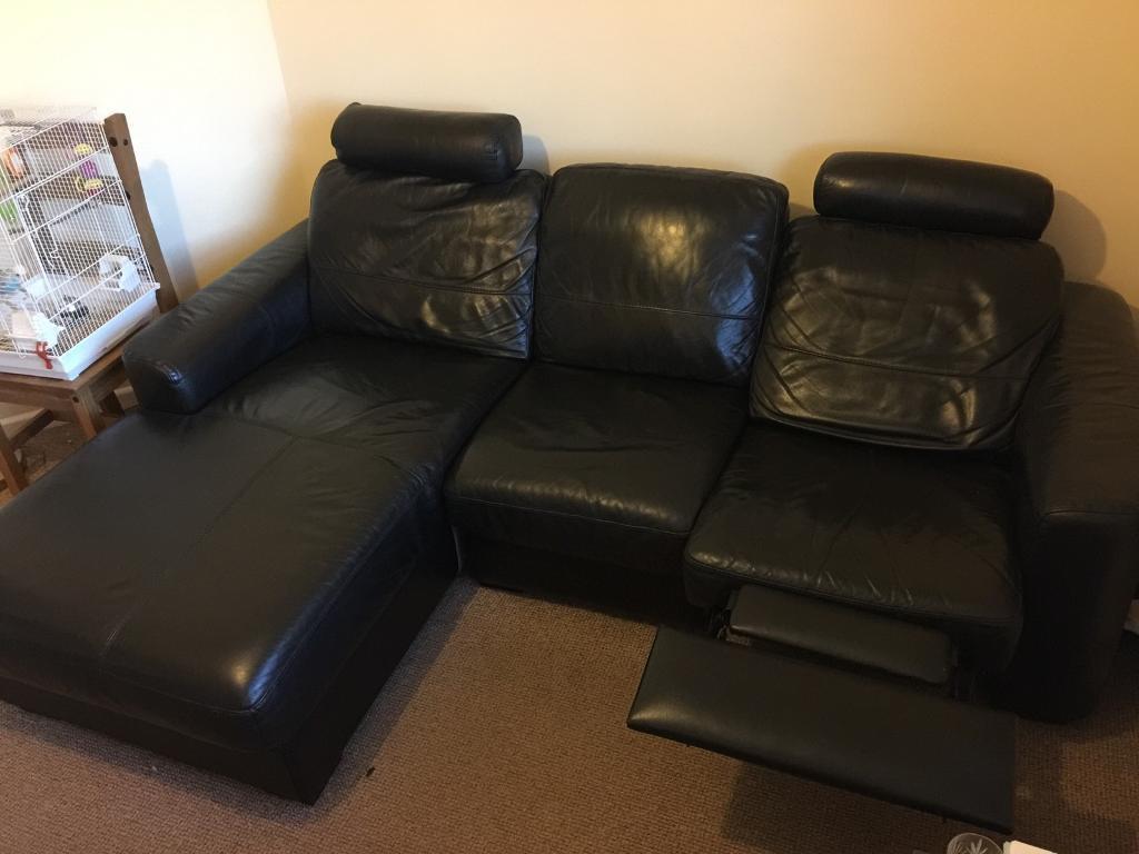 Black Leather 3 Seater Electric Reclining Sofa With Chaise Longue with regard to Chaise Longue Norwich