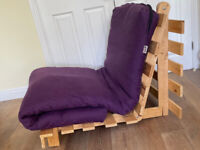 Kyoto Single Futon Guest Sofa Bed Folding Wooden Frame & Purple Mattress