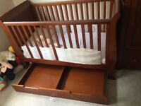 Mia sleigh cot bed/nappy changer with mattress and wardrobe 