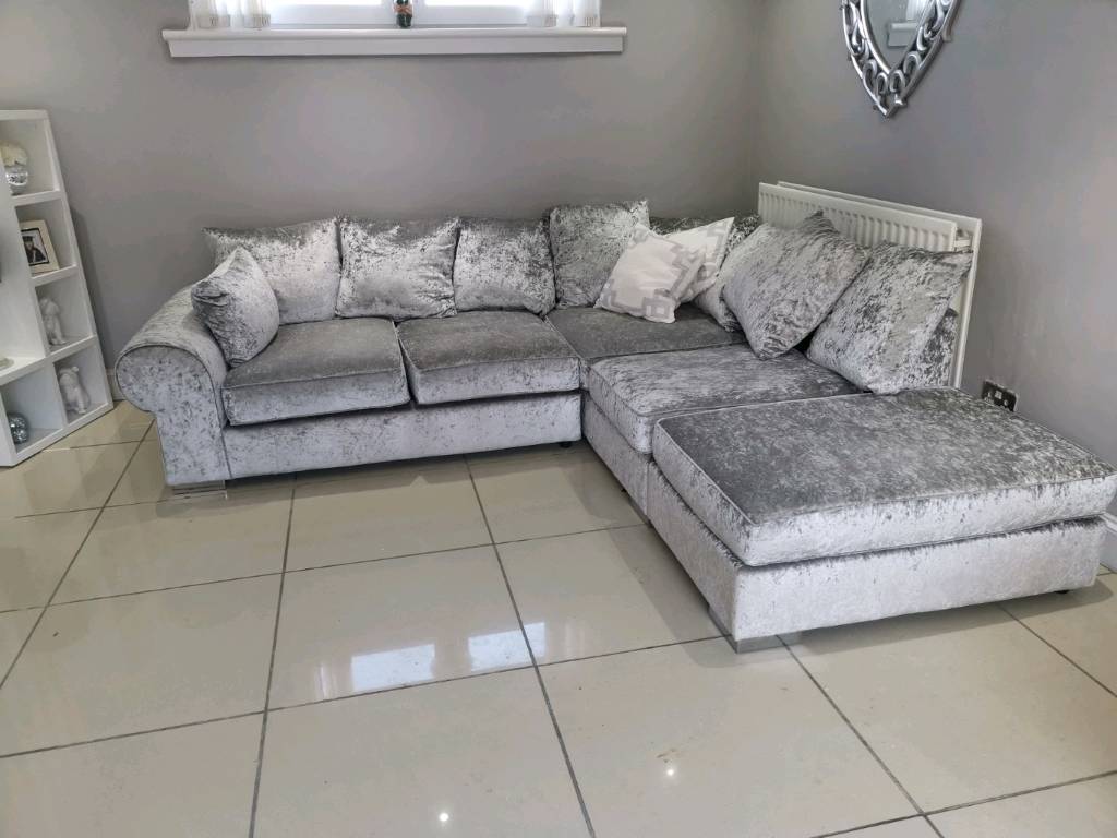 Large silver crushed velvet corner group sofa in Newmains, North