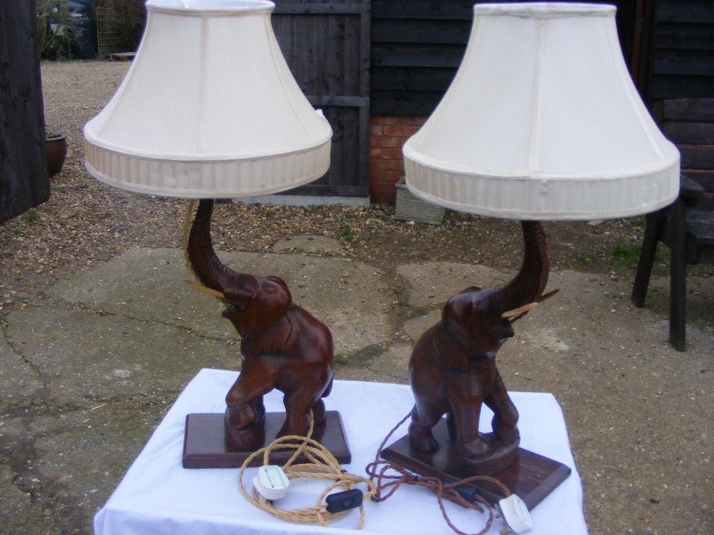 SUPERB CARVED ANTIQUE 1930s PAIR OF WOODEN ELEPHANT TABLE LAMPS in Watton, Norfolk Gumtree