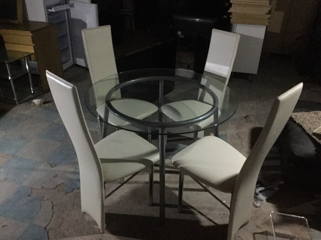 Round glass dining table + 4 chairs | in Cardiff City Centre, Cardiff