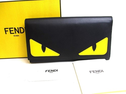 Auth FENDI Black Red Leather Yellow Monster Bugs Eyes Flap