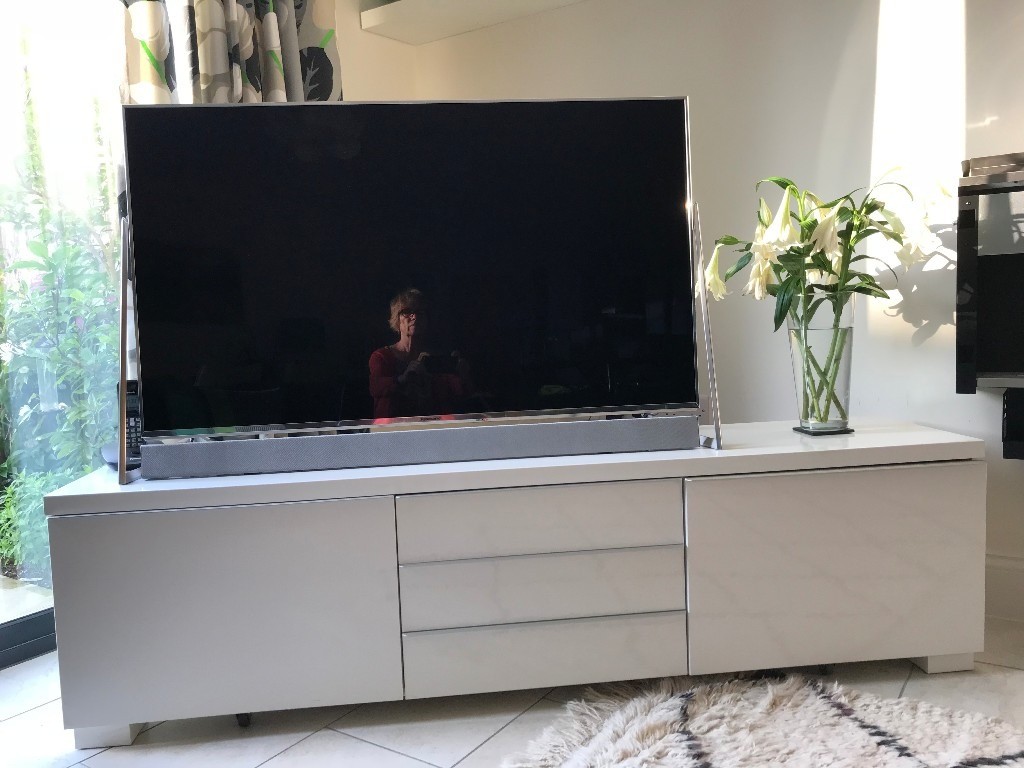 TV/media unit, IKEA Besta Burs in white gloss, 180 cm wide ...