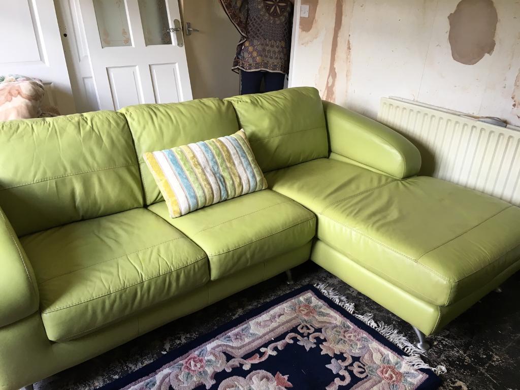 Dfs lime green leather corner sofa and chair in Auckland