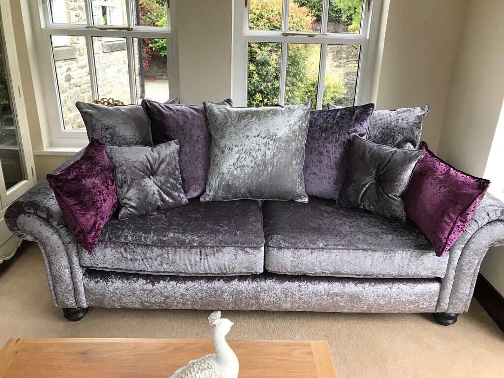 Grey crushed velvet sofa | in Lanchester, County Durham | Gumtree