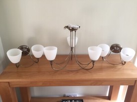 Brushed Steel And Glass Ceiling Light Fitting And 2 Sets Of