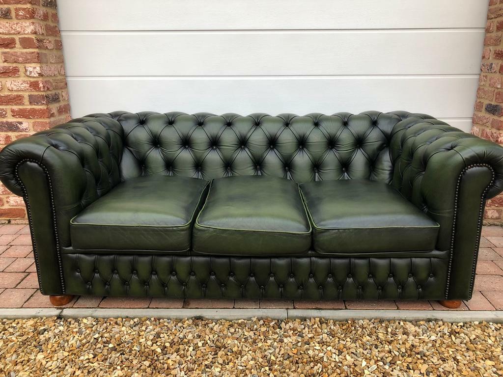 Green Chesterfield 3 Seater Leather Sofa in Kings Lynn, Norfolk Gumtree