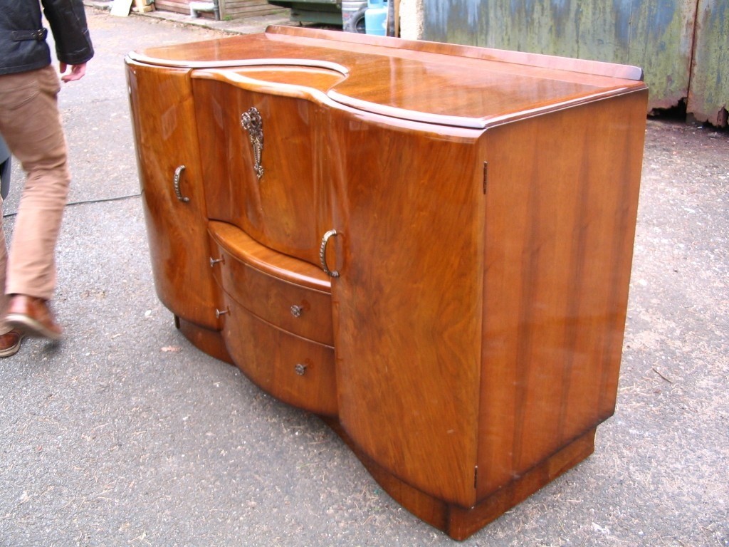 Beautility wooden sideboard, English Art Deco buffet, cocktail bar