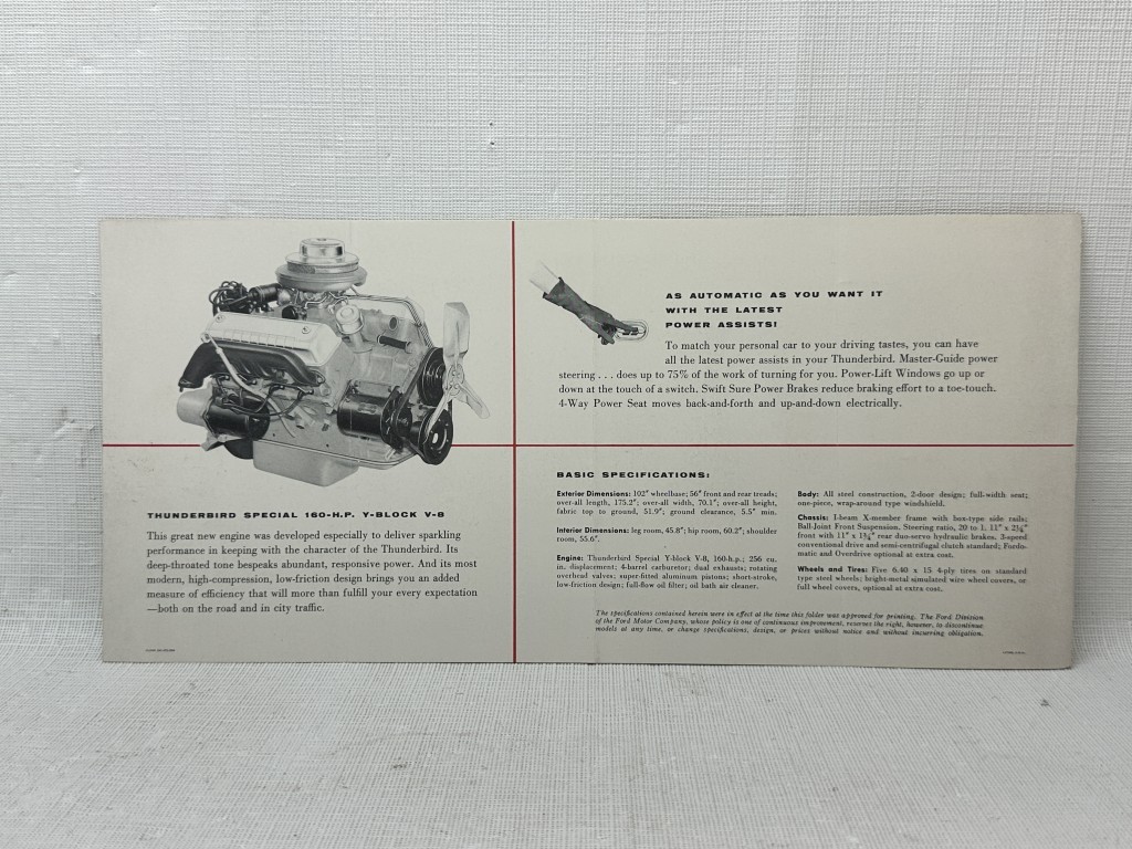 1955 Ford Thunderbird ORIGINAL Sales Brochure - 6 Pages