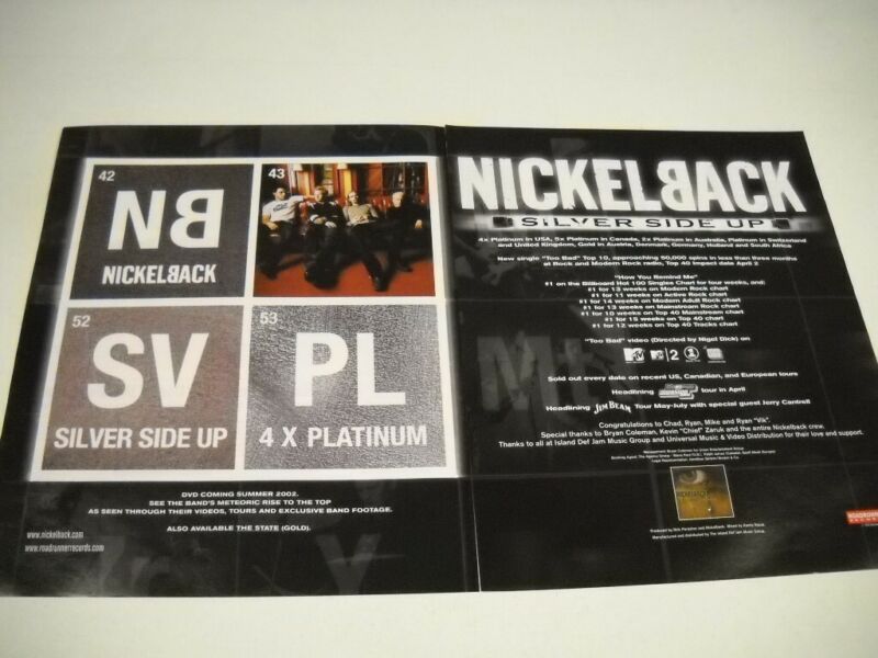 NICKELBACK Silver Side Up is 4 X PLATINUM original 2-pc. 2002 PROMO POSTER AD 