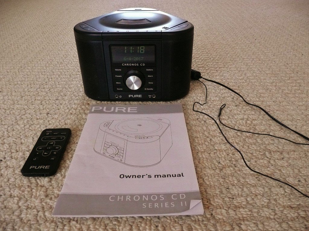 PURE Chronos CD Series II DAB Clock Radio Black with CD Player & PowerPort for Charging