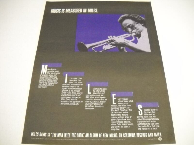 Music Is Measured In MILES DAVIS - The Man With The Horn 1981 Promo Poster Ad