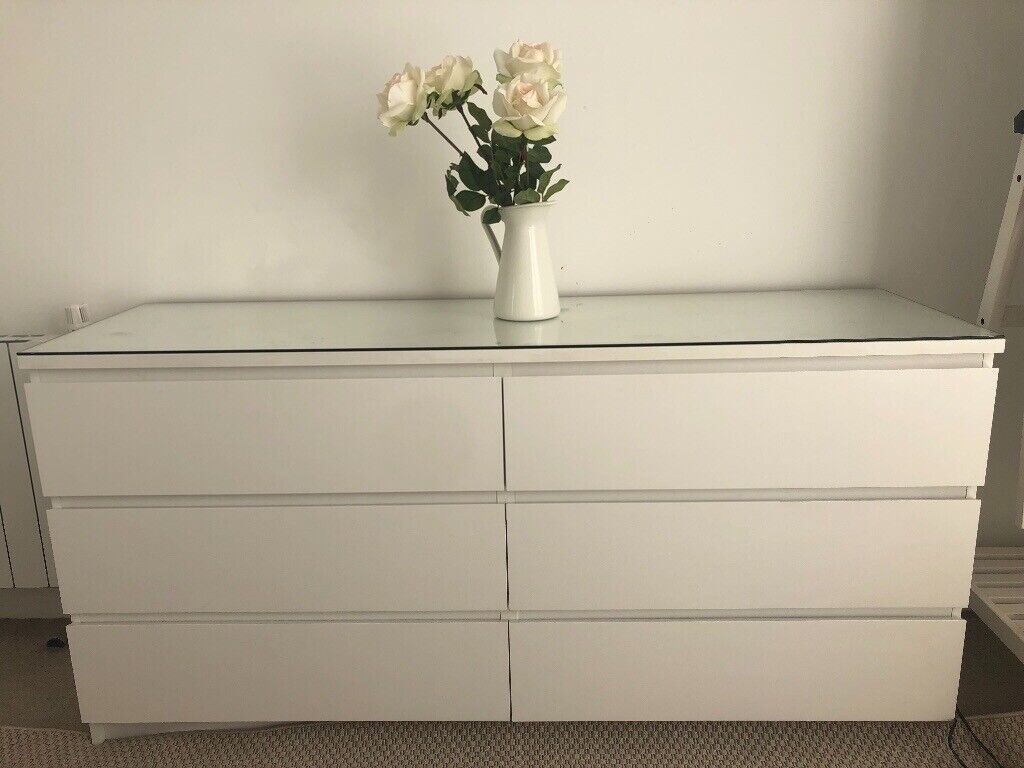  IKEA MALM  Chest of 6 Drawers with Glass Top in London 