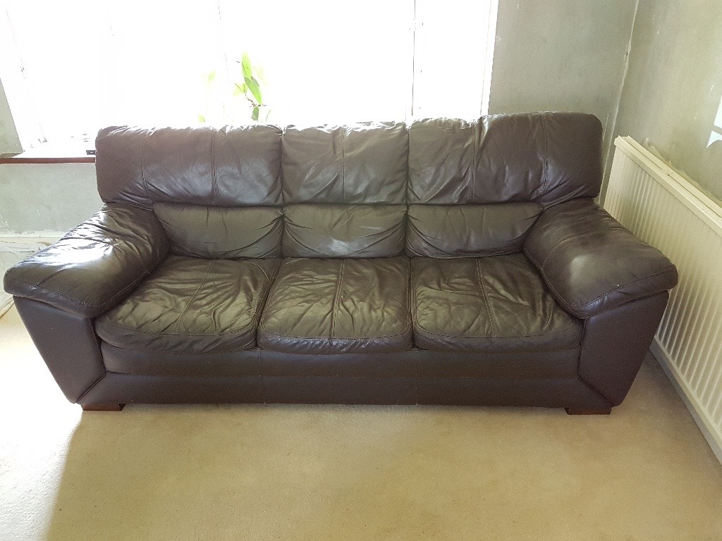 Dfs Brown Leather Sofa With 2 Armchairs In Horsham West Sussex with regard to armchairs at dfs intended for Warm