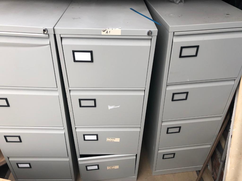 3 Metal Storage Cabinets Office Business Strong With Labels Good
