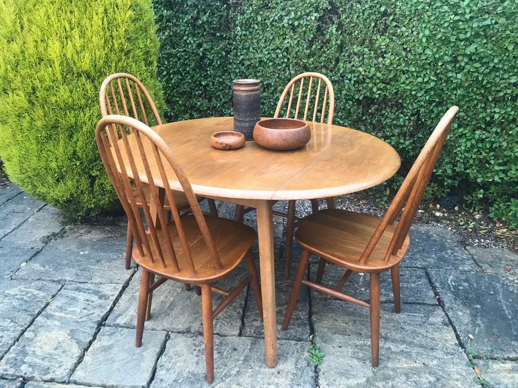 Vintage ERCOL Style Table & Chairs Quaker Drop Leaf Mid Century RETRO Wood in Batley, West