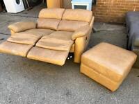 REAL LEATHER SOFA 2 SEATER ELECTRIC RECLINER + FOOTSTOOL 