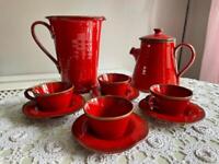 Italian Handmade Modigliani Rosso Collection: 4 Cups&Saucers, 2 Jars