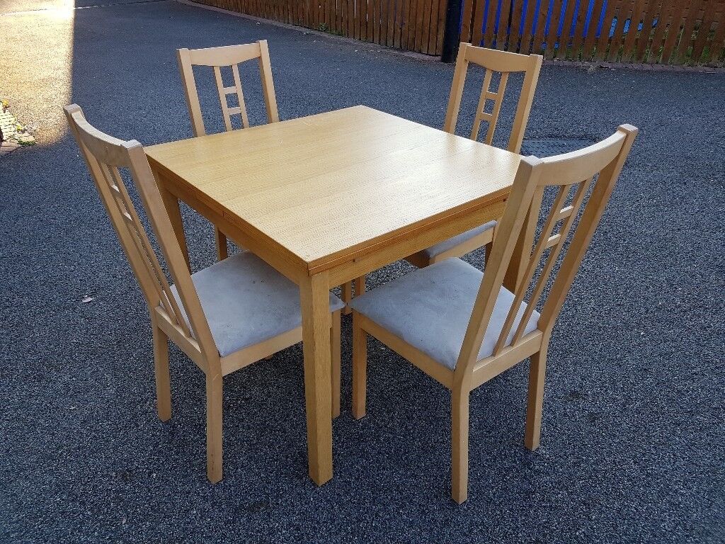 Ikea Square Extending Oak Bjursta Table 4 Aron Chairs 