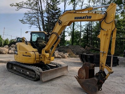 2012 Komatsu PC88MR-8 Excavator - Cold AC, Radio, Aux Hydraulics, 2 buckets