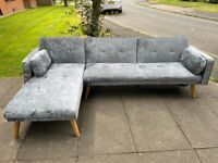 FREE DELIVERY SILVER CRUSHED VELVET CLIC CLAC CORNER SOFA BED