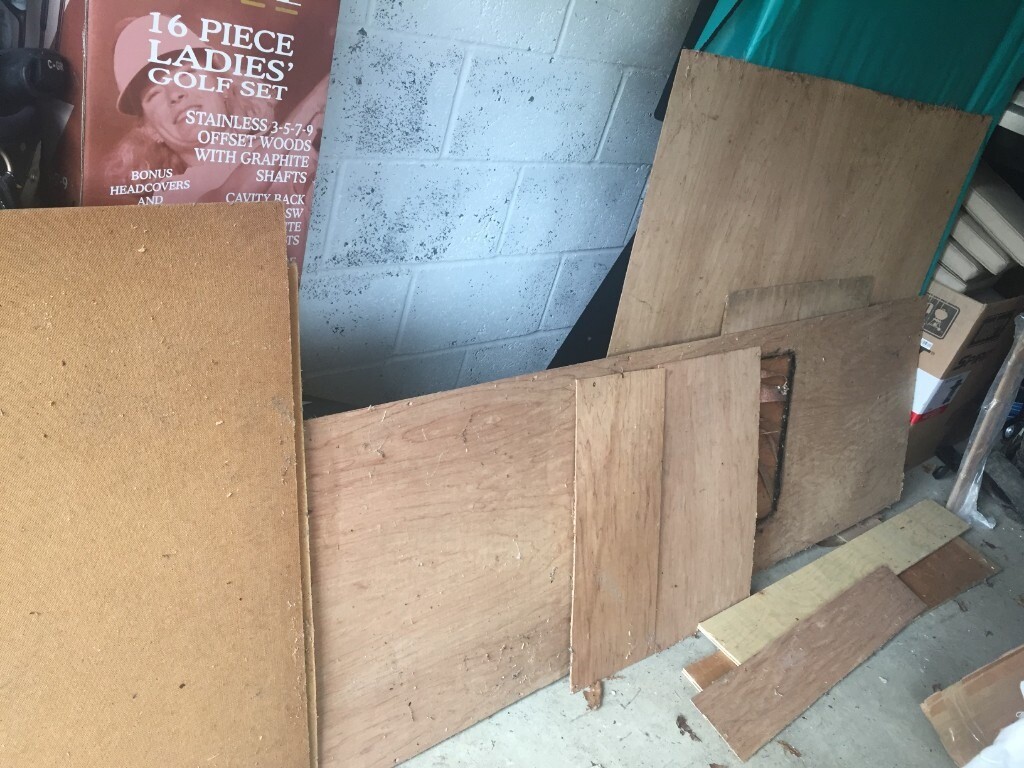 Various bits of sheets of reclaimed plywood from a shed 