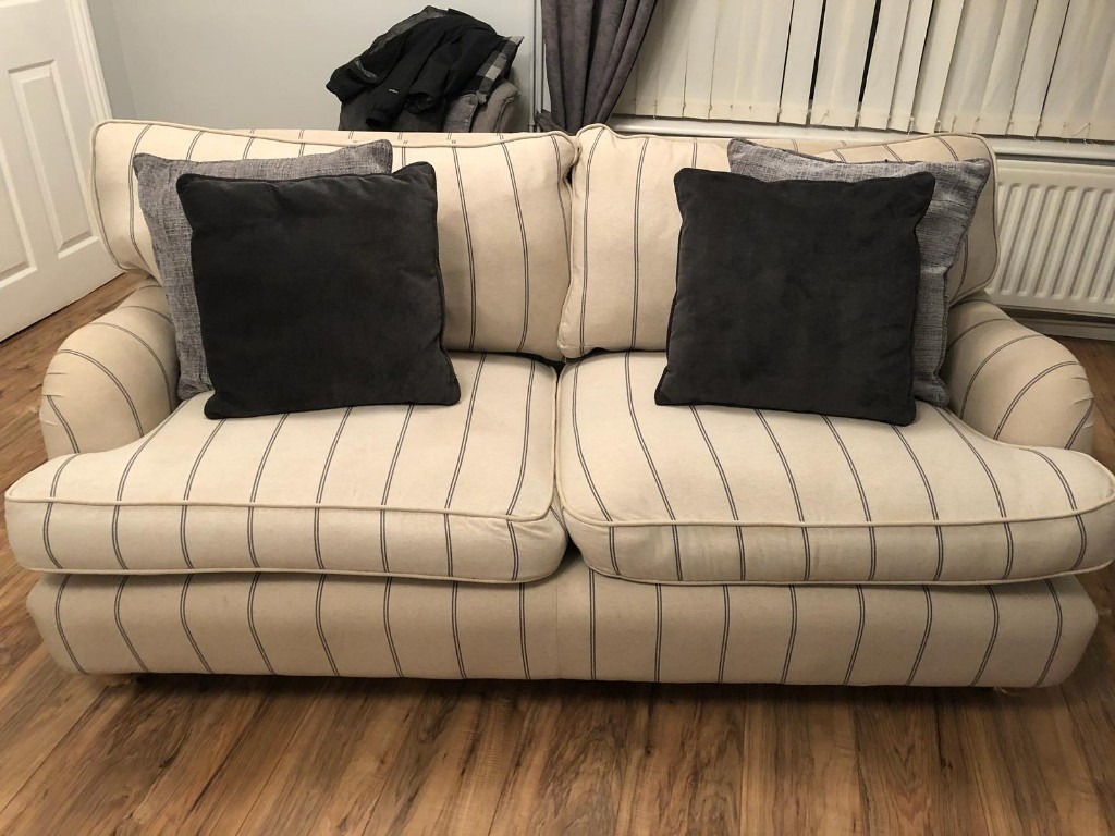 DFS Country Living Gower Stripe Grand and Large Sofas with foot stall