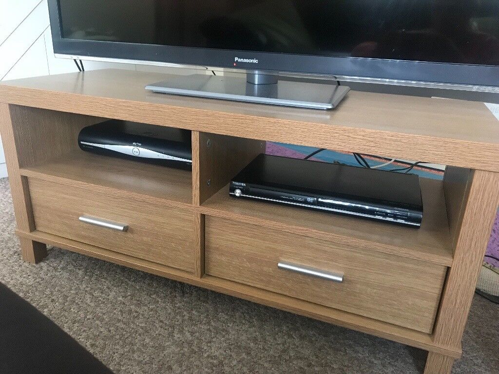 Oak Veneer TV stand with two drawers and matching side ...